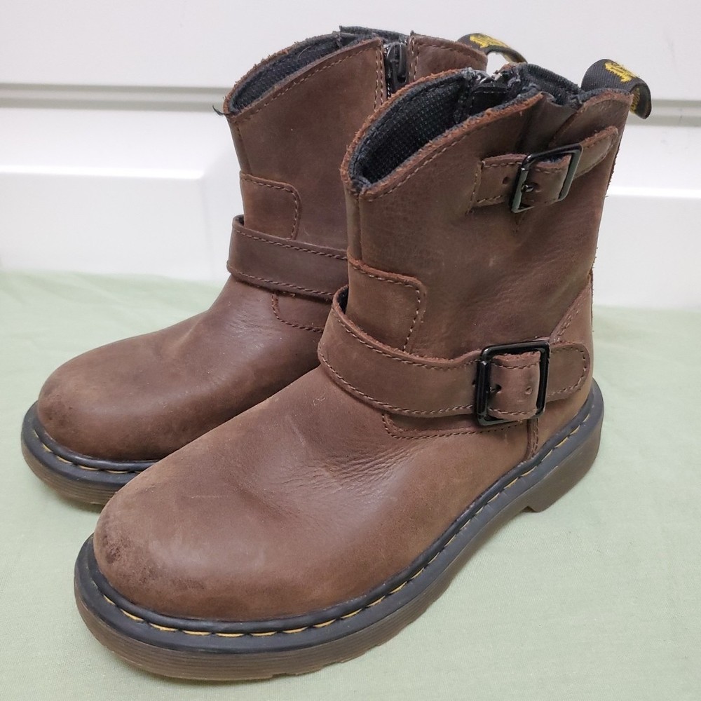 Dr. Martens Blip Jr Brown Leather Boots Kids Size 13, Biker Moto Style