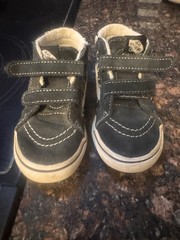VANS Sk8-Mid V Mid Top Suede Hook & Loop Padded Black Kids Sneakers US 9 M