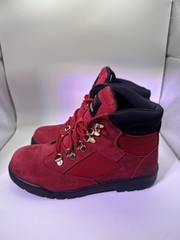 Timberland 6in Premium Field Waterproof Boots Ruby Red Dark Grey 5.5 Youth
