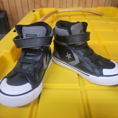 Converse Pro Blaze Strap Black Grey Leather High Top Sneakers Kids Size EUc