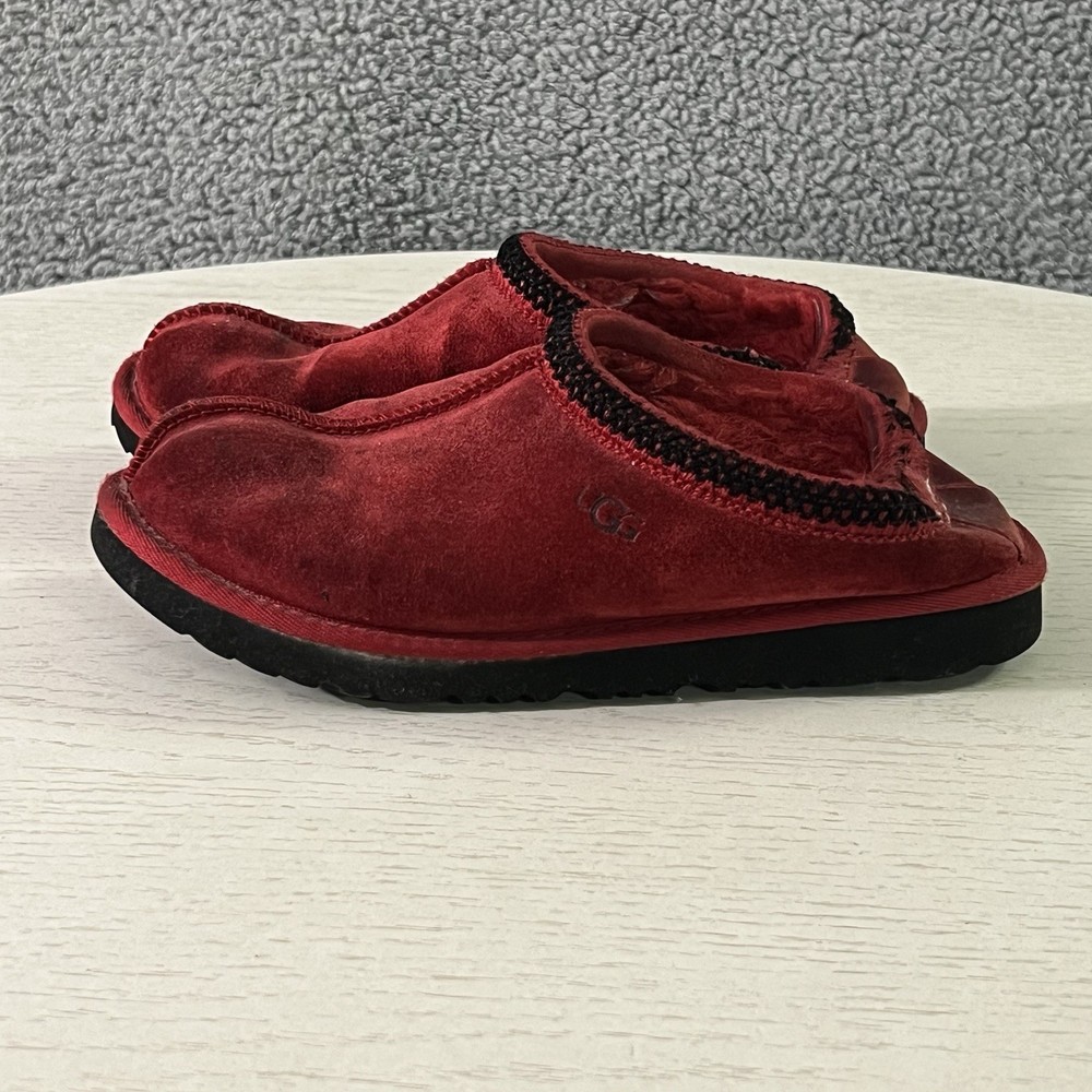 UGG Slippers Kids 6 Red Suede Tasman II Braided Collar Cozy Warm Lined READ