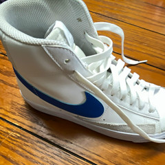 Nike Blazer Mid High Top Leather Lace Up Sneakers White/Blue Youth 5Y