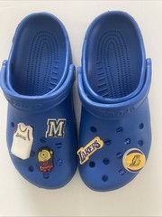 CROCS CLASSIC CLOGS Back Straps Youth Size 5 Blue Basketball Charms