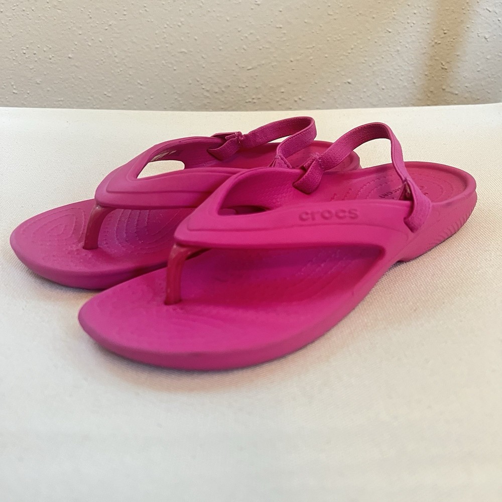 Crocs Iconic Pink Thong Flip Flop Elastic Strap Back Sandals Size C13