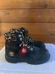 Timberland unisex Vintage 6 in Premium Boot Leopard Luxe Black Classic Youth Sz