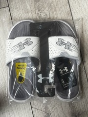 Under Armour Mercenary Slides UA White Grey Unisex Youth Size 5 3026154-100 New