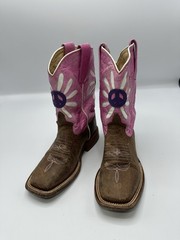 Anderson Bean Boots Pink Peace, Flower Western Cowboy Youth Sz 12