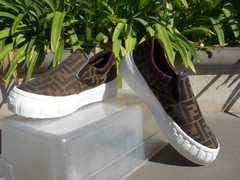 Fendi Tessuto Jacquard FF Napa Tabacco Nero Uni Youth Size 37 Insole 9 1/4 Long