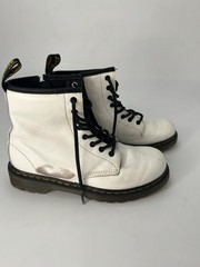 Dr Martens Combat Boots Youth 3 Zavala J White Leather Round Toe Lace Up 1460