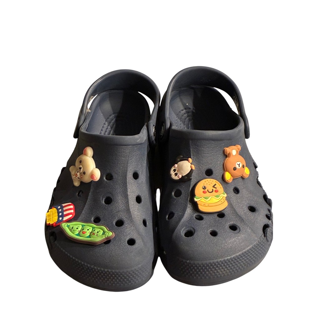Crocs Kids Classic Clogs Navy Blue with Jibbitz Charms Size J3 10190