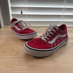 Vans Ward Checker Dot Sneakers Kids Red Canvas Lace-Up Low Top Comfort – 2