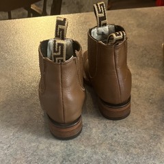 Brown Western Leather Pull On Boots Unisex Kids Embroidered Square Toe