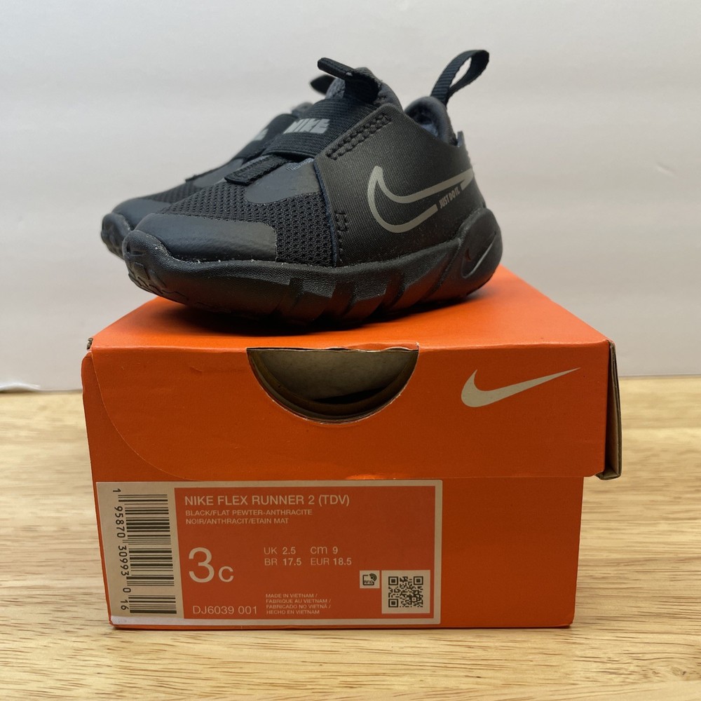 Little Kid’s Nike Flex Runner 2 Black/Flat Pewter-Anthracite DJ6039001 SZ 3c