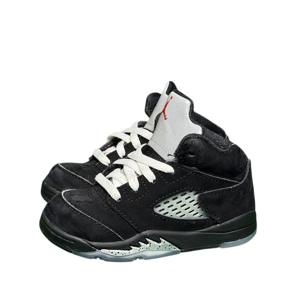 Jordan 5 Retro Metallic Black Toddler Sneakers 7C HF3977-001 Black Silver Red