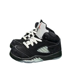 Jordan 5 Retro Metallic Black Toddler Sneakers 7C HF3977-001 Black Silver Red