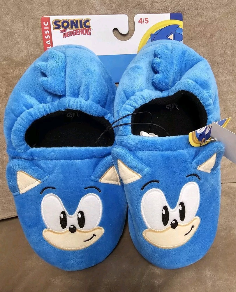 Sonic The Hedgehog Slippers Kids Plush Embroidered Face Size 4/5