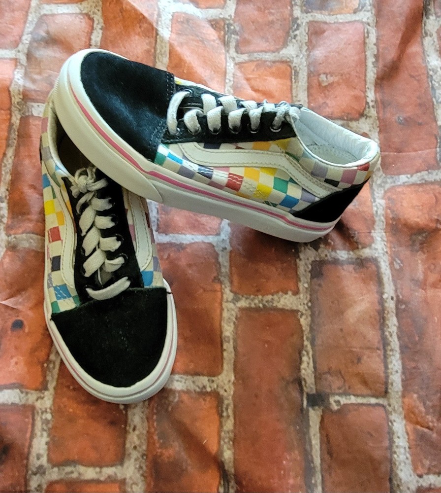 Vans Old Skool Kids Size 13 Rainbow Multi-Color Party Checkered Sneakers