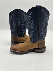 J.B. Dillon Cowboy Western Leather Boot YOUTH size 6.5 Navy blue Brown BIG KIDS