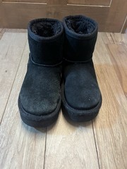 UGG Classic Mini Platform Kids 13 Black Suede Boots 1143700K-BLK Lined DWA594