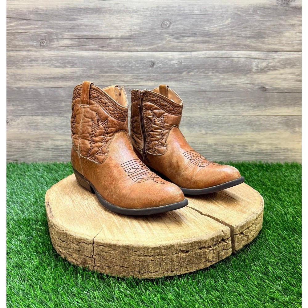 Rodeo Ropers Youth – Size 3M – Tan Ankle Zipper Faux Boots Jessie