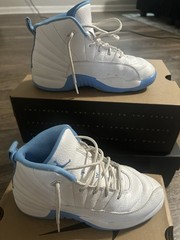 Jordan Air Jordan 12 Retro (PS) White/Blue Leather High-Top Sneaker 3Y