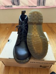 Dr. Martens Black Leather Combat Ankle Boots Lace-Up Side Zip US 2Y