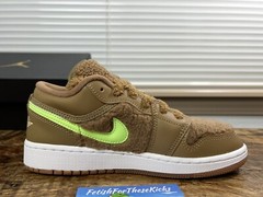 Air Jordan 1 Low GS Teddy Bear Driftwood Racer Blue Size 4Y