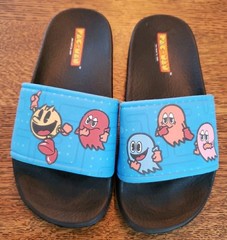 Pac Man Sandals Junior 11-12 Slide Multicolor Ghost Print Comfort Open Toe Flats