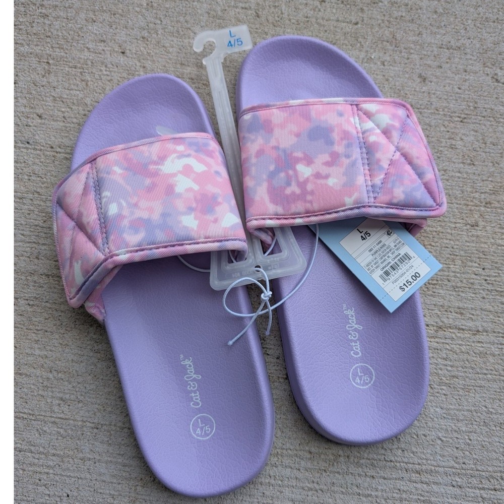 Cat & Jack Slide Sandals Kids Size L 4/5 Purple NWT Camo Quilted Slip On