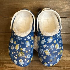 New Little Kids Crocs Classic Lined Blue Hanukkah Clogs Shoes Sandals Size 12 C