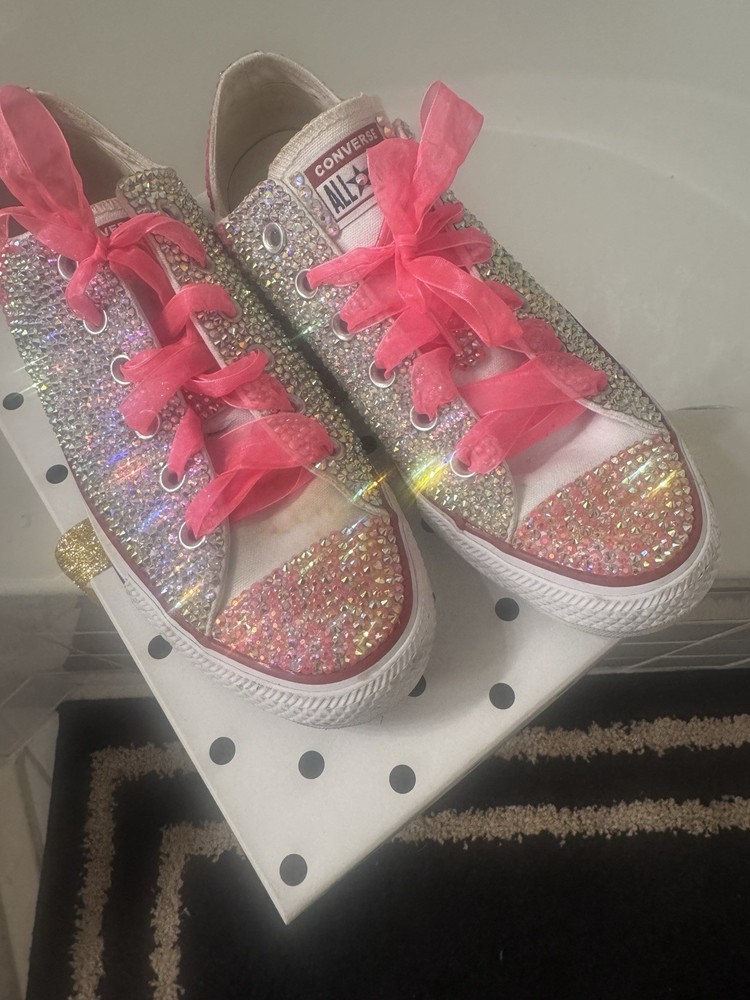 Converse All Star Low Top Unisex Kids Sneaker Size 9 Pink Silver Glitter