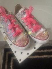 Converse All Star Low Top Unisex Kids Sneaker Size 9 Pink Silver Glitter