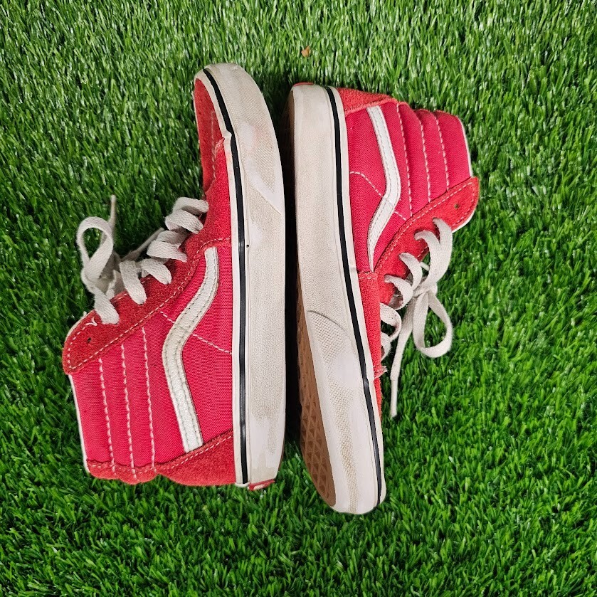 Vans Hook And Loop Red White High Top Shoes Sneakers Youth Size 2