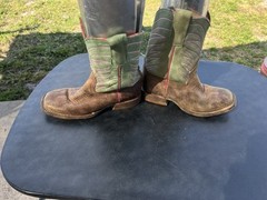 Anderson Bean Kids Cowboy Boots Size 1 Brown/Green Square Toe