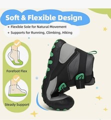 Mishansha Unisex Kids Mid Top Hook & Loop Sneakers Black/Gray/Green US 5