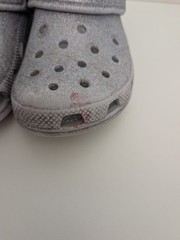 Crocs Clogs Sandals Girls Sz J 1 Gray/Purple Sparkle