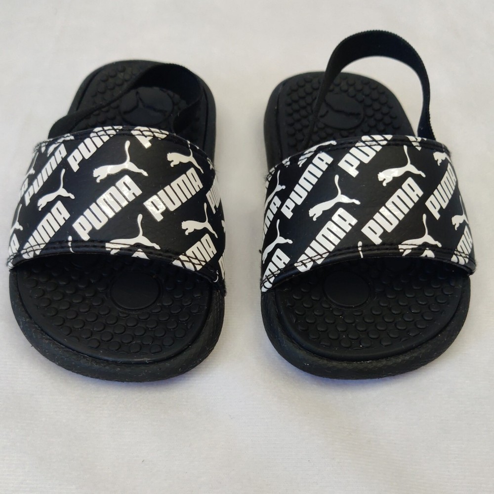 Puma Cool Cat Bold Slide Strap Sandals Kids Size 7C Black White Unisex Boy Girl