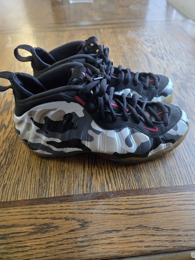Nike Foamposite Camouflage High Top Athletic Shoes Black Gray White Red Size 10