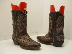 Beat Brown Snip Toe Wings & Cross Cowboy Boots Youth Sz 20 Mexico