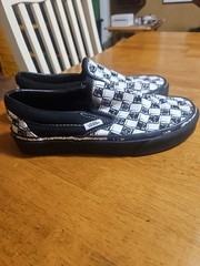 Black & White Checkered Print Vans Slip On Sneakers Men 4.5/women 6.0