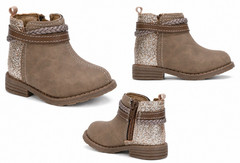 Carter’s Unisex Kids Ankle Bootie Brown/Gold Glitter Side Zip US 8