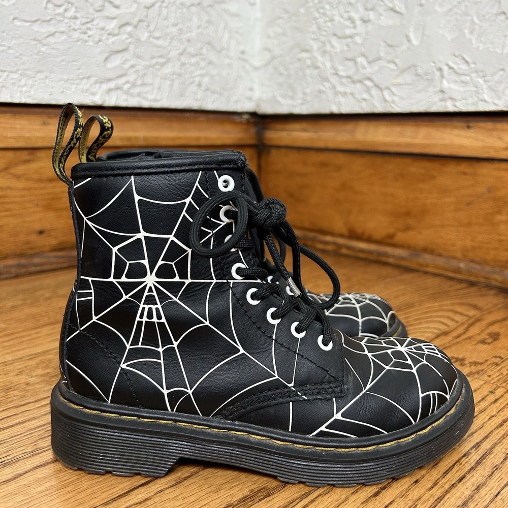 Dr. Martens 1460 Skull Web Leather Lace Up Zipper Side Boots Youth Size US 13