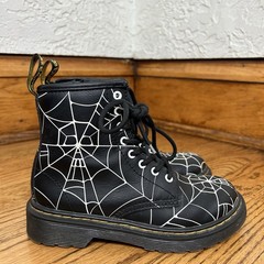 Dr. Martens 1460 Skull Web Leather Lace Up Zipper Side Boots Youth Size US 13