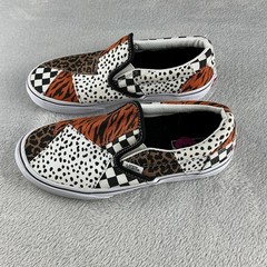 VANS Dalmatian Tiger Leopard Print Checkered Patchwork Slip-On Shoes Kids Size 4