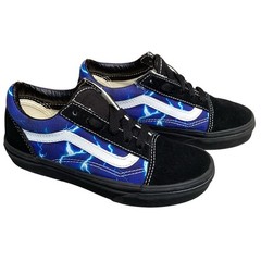 Vans Old Skool Lightning Kids 1.5 Blue Black Shoes Skate Sneakers Damage
