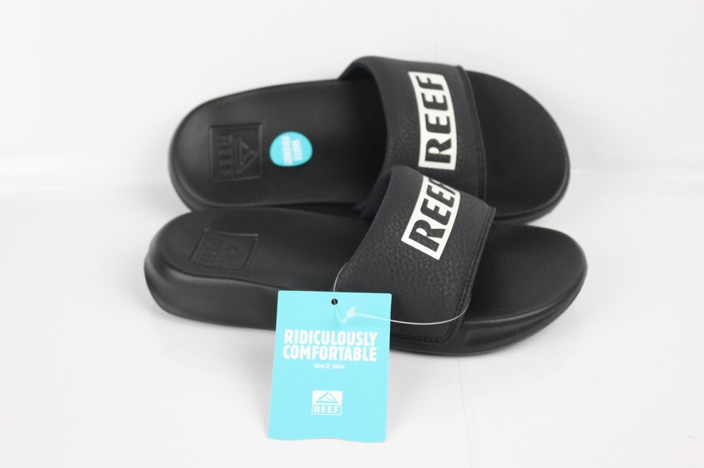 Reef Kids One Slide Sandals Lightweight Water Ready Black White CJ2145