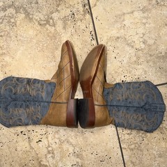 ROPER BIG Kids crosscut checked squared toe boot size 6 Brown And Navy Western
