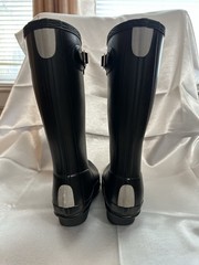 HUNTER Original Rain Boots Kids Size US3G 2B Black Reflective Patches Tall