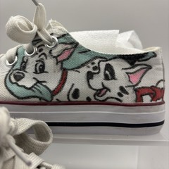 Custom Hand Painted 101 Dalmatians White Canvas Low Top Sneakers Kids Shoes 1Y