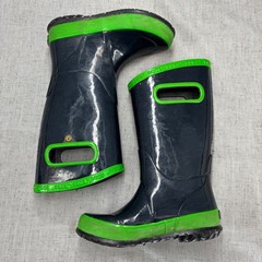 Bogs Kids Rainboot Solid Blue Green Waterproof Rubber Boots Outdoors Size 11
